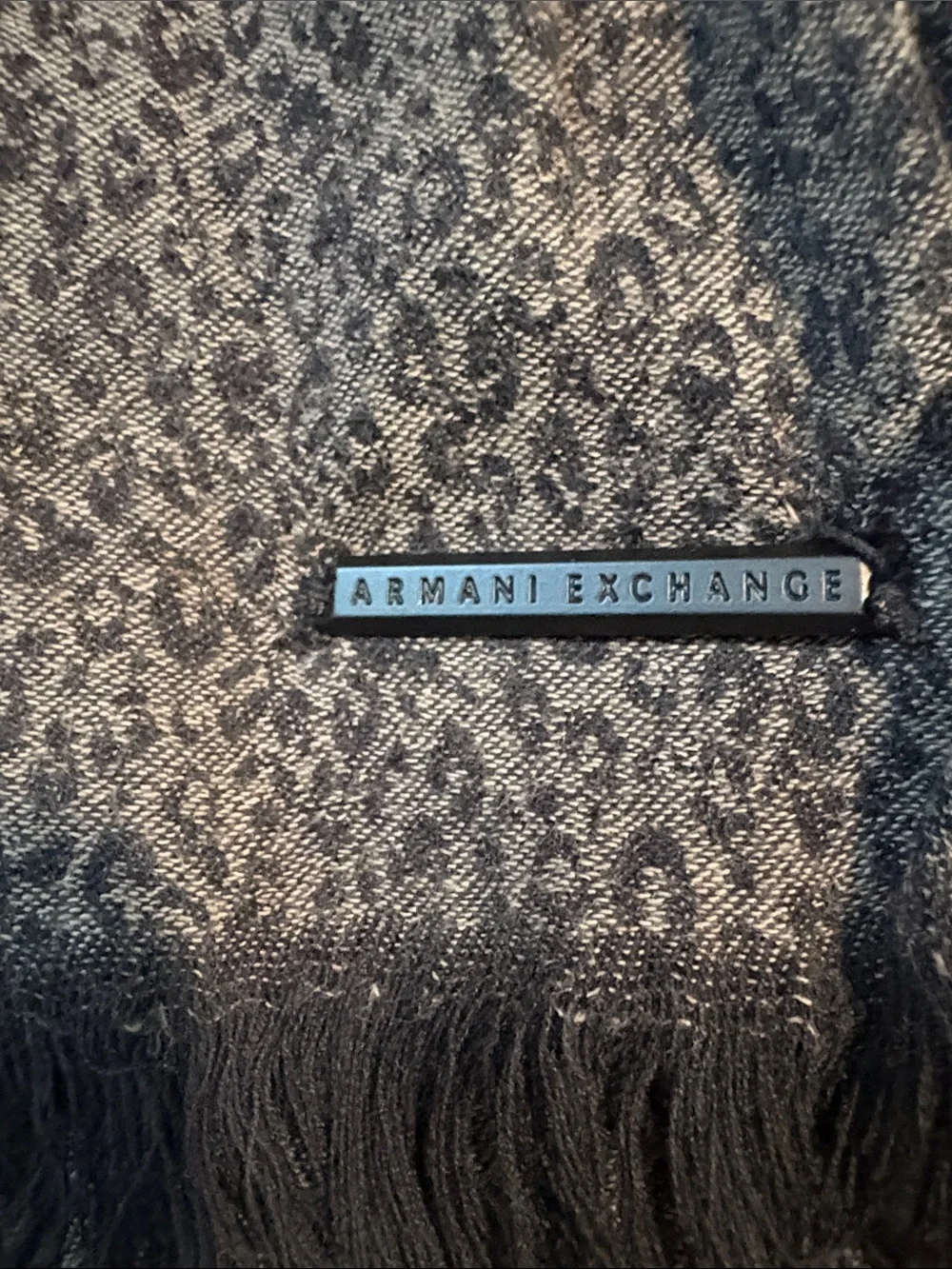 A/X Armani Exchange Gray Leopard Print Fringe Scarf